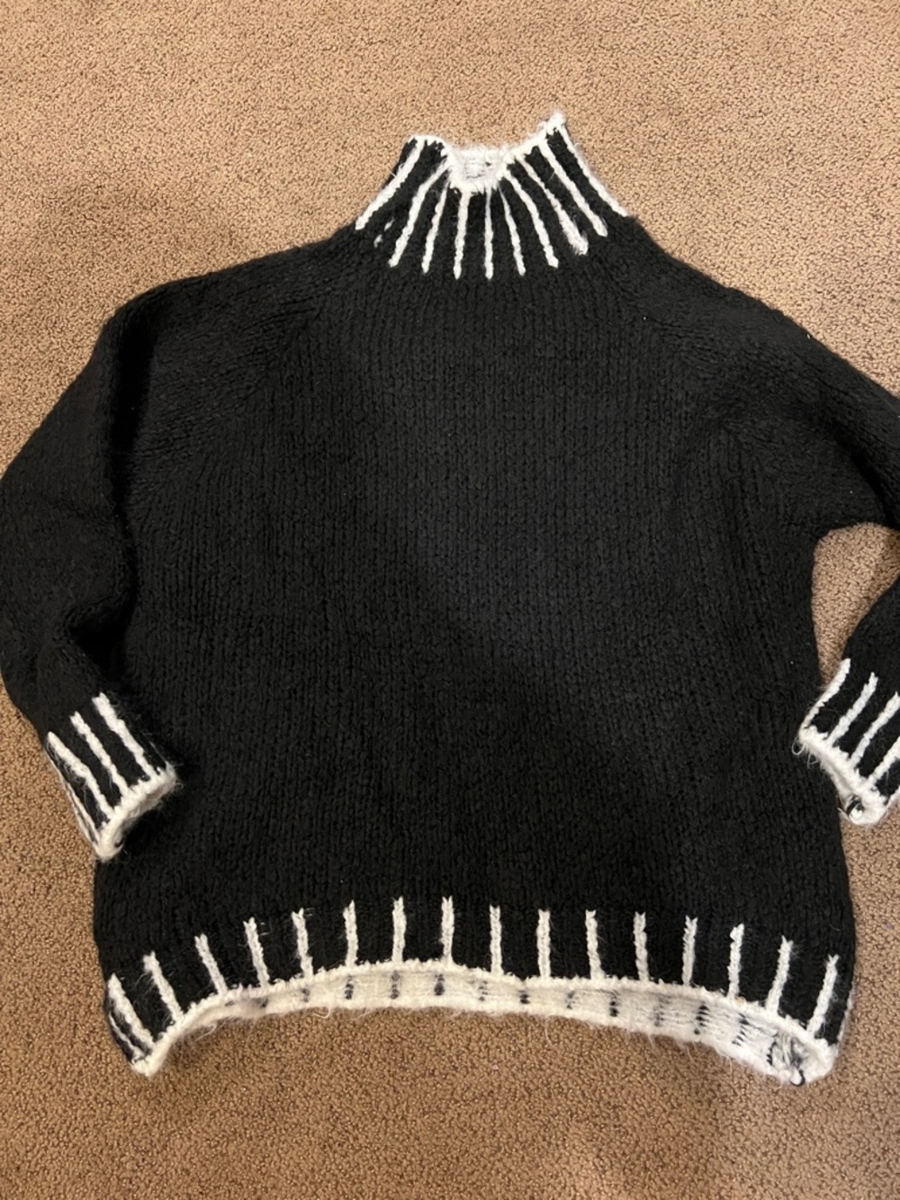 Astrid women’s whip stich black white mick neck sweater wool blend xl